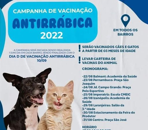 Leve seu animal para vacinar: hoje a campanha da vacinação antirrábica estará no Jardim Campo Grande. Confira!