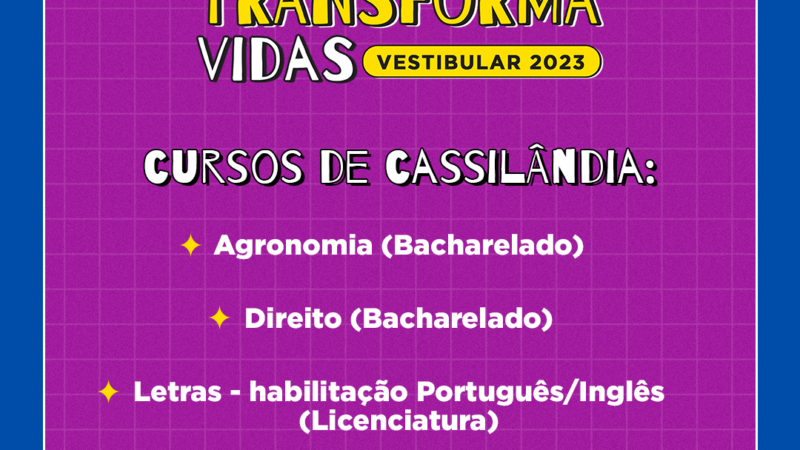 Vestibular 2023: Em Cassilândia, UEMS oferta 86 vagas em 4 graduações