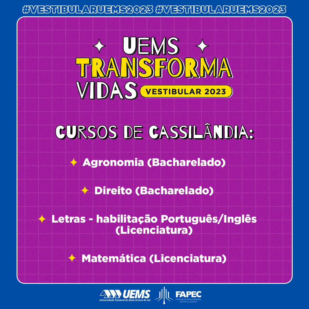 Vestibular 2023: Em Cassilândia, UEMS oferta 86 vagas em 4 graduações