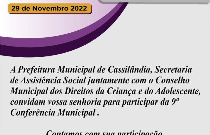 IX Conferência Municipal dos Direitos da Criança e do Adolescente acontece em Cassilândia, dia 29