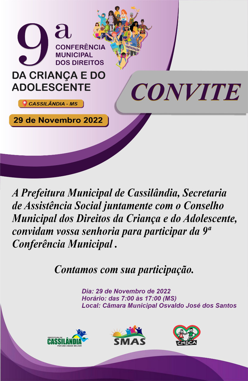 IX CONFERÊNCIA MUNICIPAL DOS DIREITOS DA CRIANÇA E DO ADOLESCENTE ACONTECE EM CASSILÂNDIA, DIA 29 DE NOVEMBRO