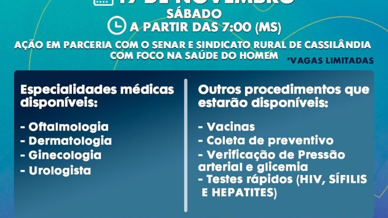 Secretaria Municipal de Saúde promove a ação   com foco na saúde do  homem  em parceria do Senar e Sindicato Rural de Cassilândia