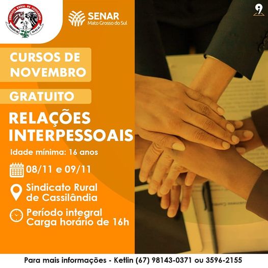 Sindicato e Senar/MS vão realizar Curso gratuito de Relações Interpessoais