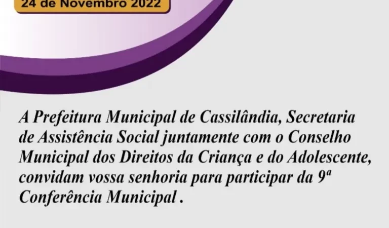 Vem aí a Conferência Municipal dos Direitos da Criança e do Adolescente em Cassilândia