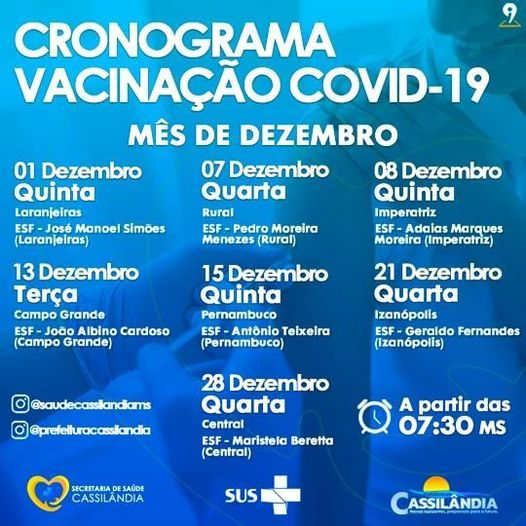 Confira os Pontos de Vacinação contra a Covid-19 do mês de dezembro!