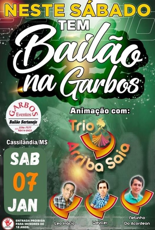 Grandioso Baile neste final de semana 07/01/23 e a animação e por conta do Trio Arriba Saia, não fique fora dessa festa!