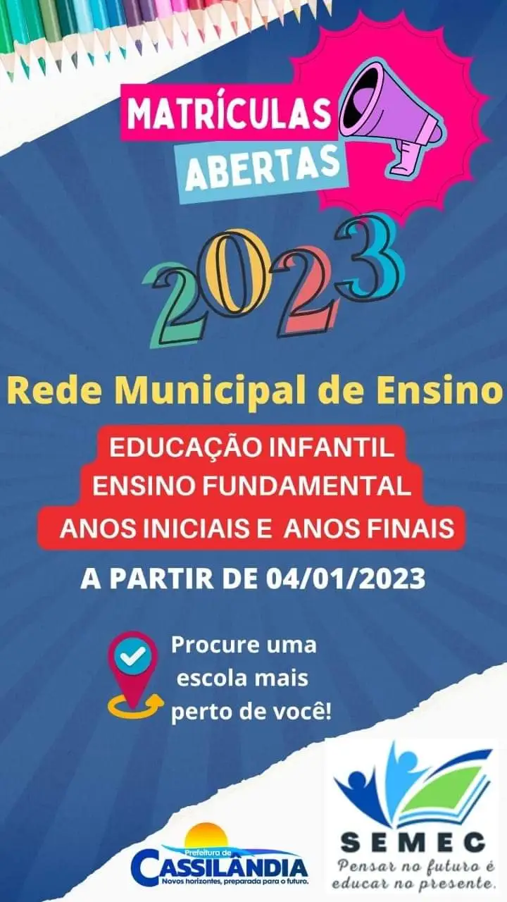 Cassilândia : Escolas municipais estão com as matrículas 2023 abertas