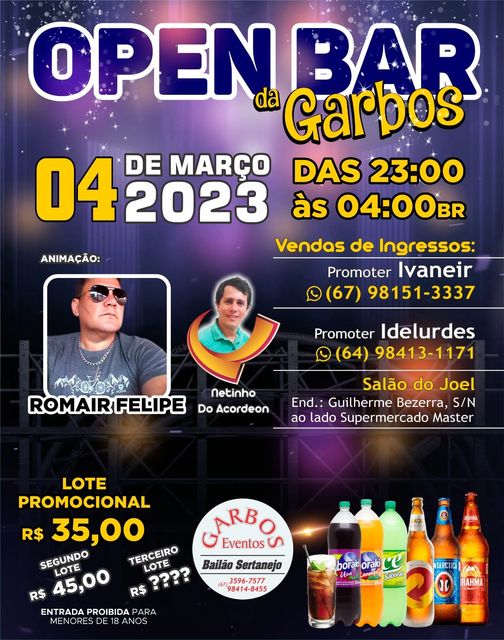 Neste sábado tem Bailão Open Bar na Garbos. 