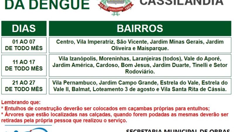 A Secretaria de Saúde de Cassilândia convida para o mutirão da dengue