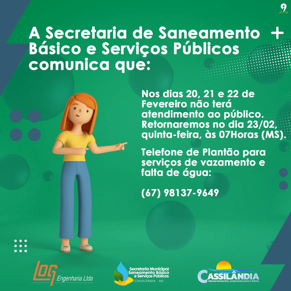 Comunicado da Secretaria de Saneamento Básico de Cassilândia