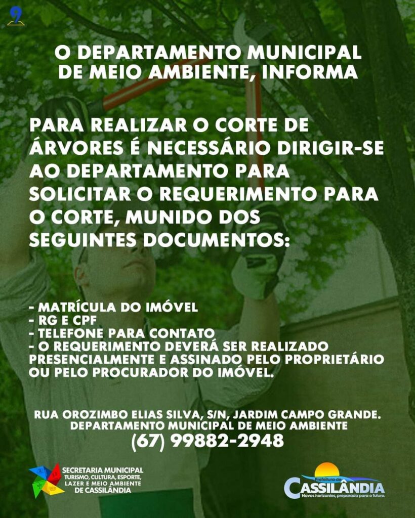 Derpartamento Municipalde Meio Ambiente, informa