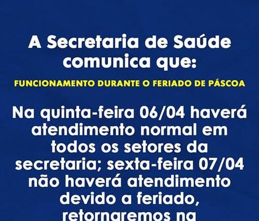 Cassilândia: Secretaria Municipal de Saúde comunica funcionamento durante a Páscoa