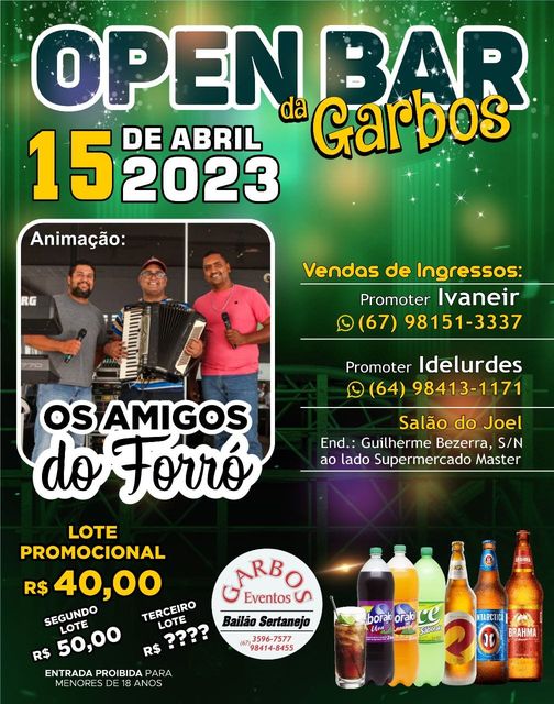 Neste sábado tem Bailão Open Bar na Garbos. 