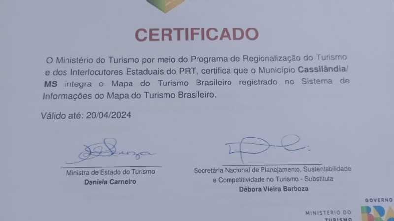 Ministério do Turismo coloca Cassilândia no Mapa do Turismo Brasileiro