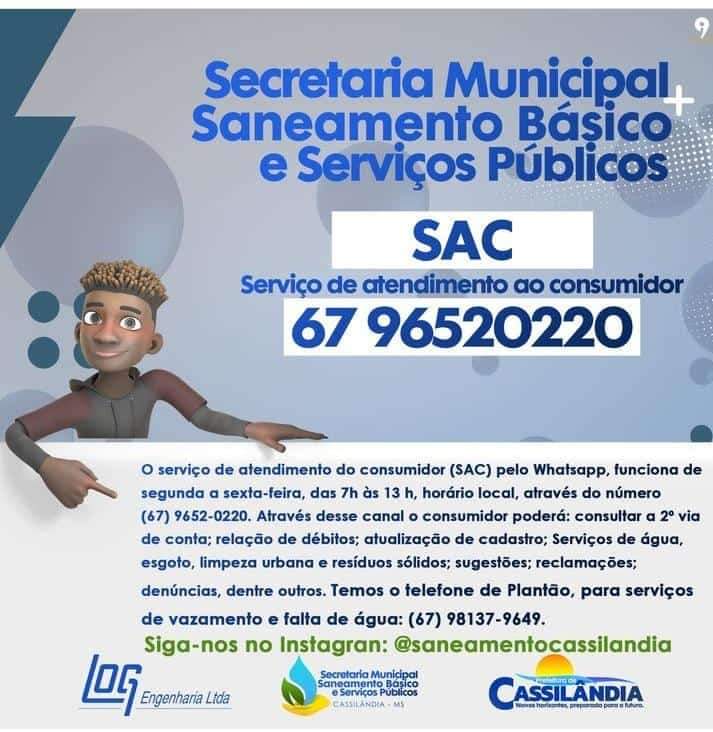 Atenção Cassilândia para telefone da secretaria de saneamento Básico