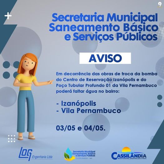 Poderá faltar água nos bairros Izanópolis e Pernambuco.