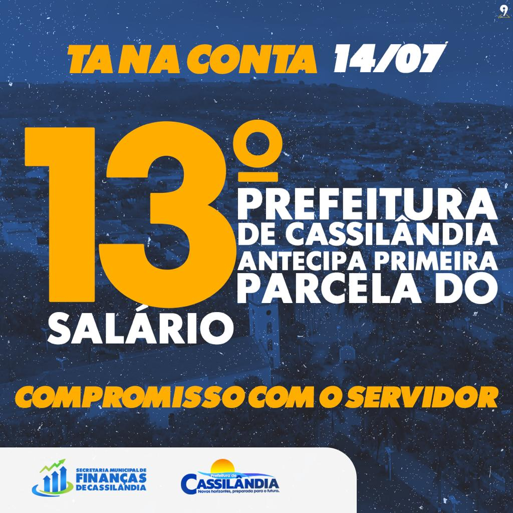 A prefeitura municipal depositou nesta data a primeira parcela do 13° salário dos servidores municipais.