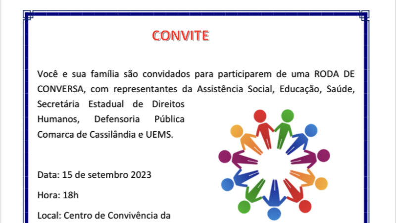 Convite para roda de conversa no dia 15/09