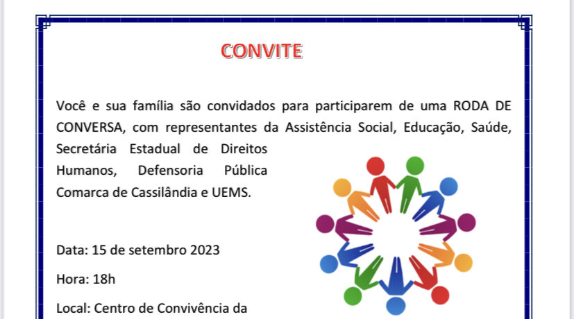 Convite para roda de conversa no dia 15/09