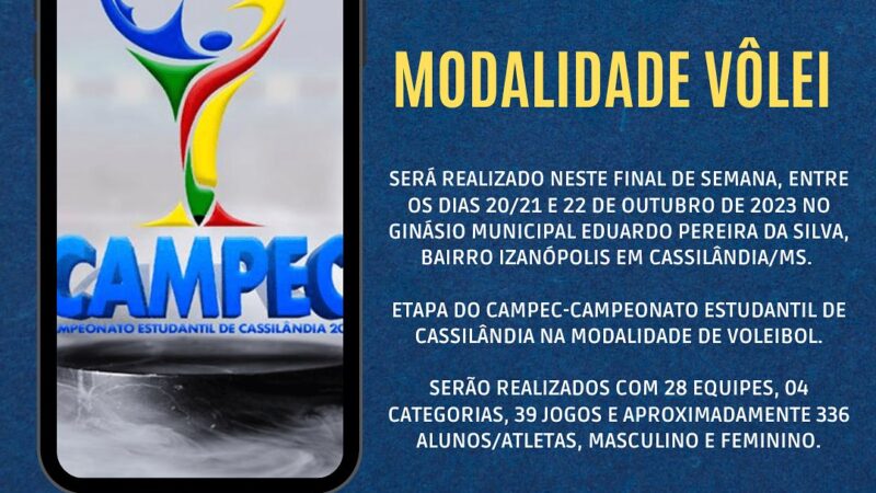 Cassilândia: Etapa do Campec-Campeonato Estudantil de Cassilândia na modalidade de volei  começa nesta sexta-feira e vai até o d