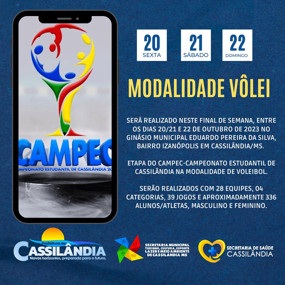 Cassilândia: Etapa do Campec-Campeonato Estudantil de Cassilândia na modalidade de volei  começa nesta sexta-feira e vai até o d