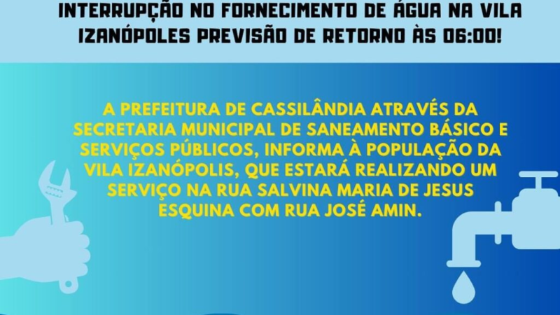 Cassilândia: Saneamento Básico suspenderá fornecimento de água para manutenção