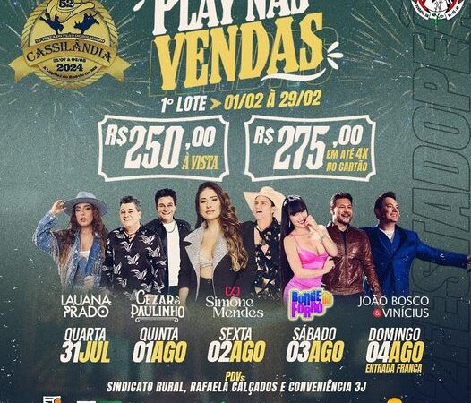 Definida grade de shows da 52ª Festa Peão Boiadeiro de Cassilandia