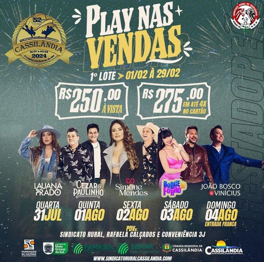 Definida grade de shows da 52ª Festa Peão Boiadeiro de Cassilandia