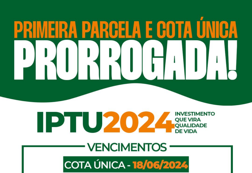 Pagamento do IPTU em cota única é prorrogado para o dia 18 de junho