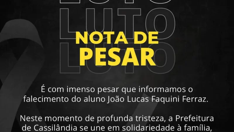 Prefeitura de Cassilândia decreta luto oficial e ponto facultativo nesta terça-feira