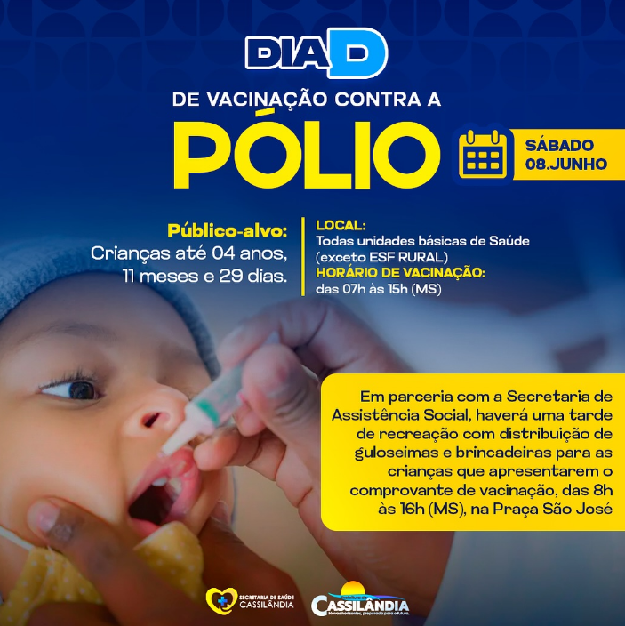 Cassilândia promove ‘Dia D’ de Vacinação contra a paralisia infantil