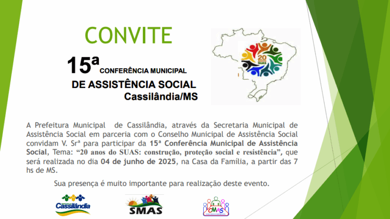 Convite: prefeitura organiza a 15ª Conferência Municipal de Assistência Social