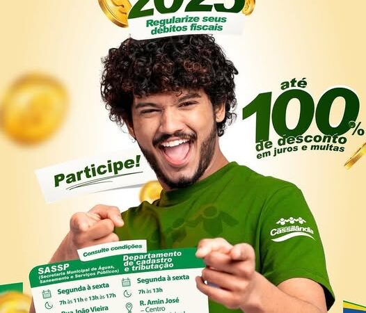 Está com débitos fiscais? Essa é a chance de regularizar sua situação com até 100% de desconto em juros e multas! A Prefeitura de Cassilândia lançou o REFIS.