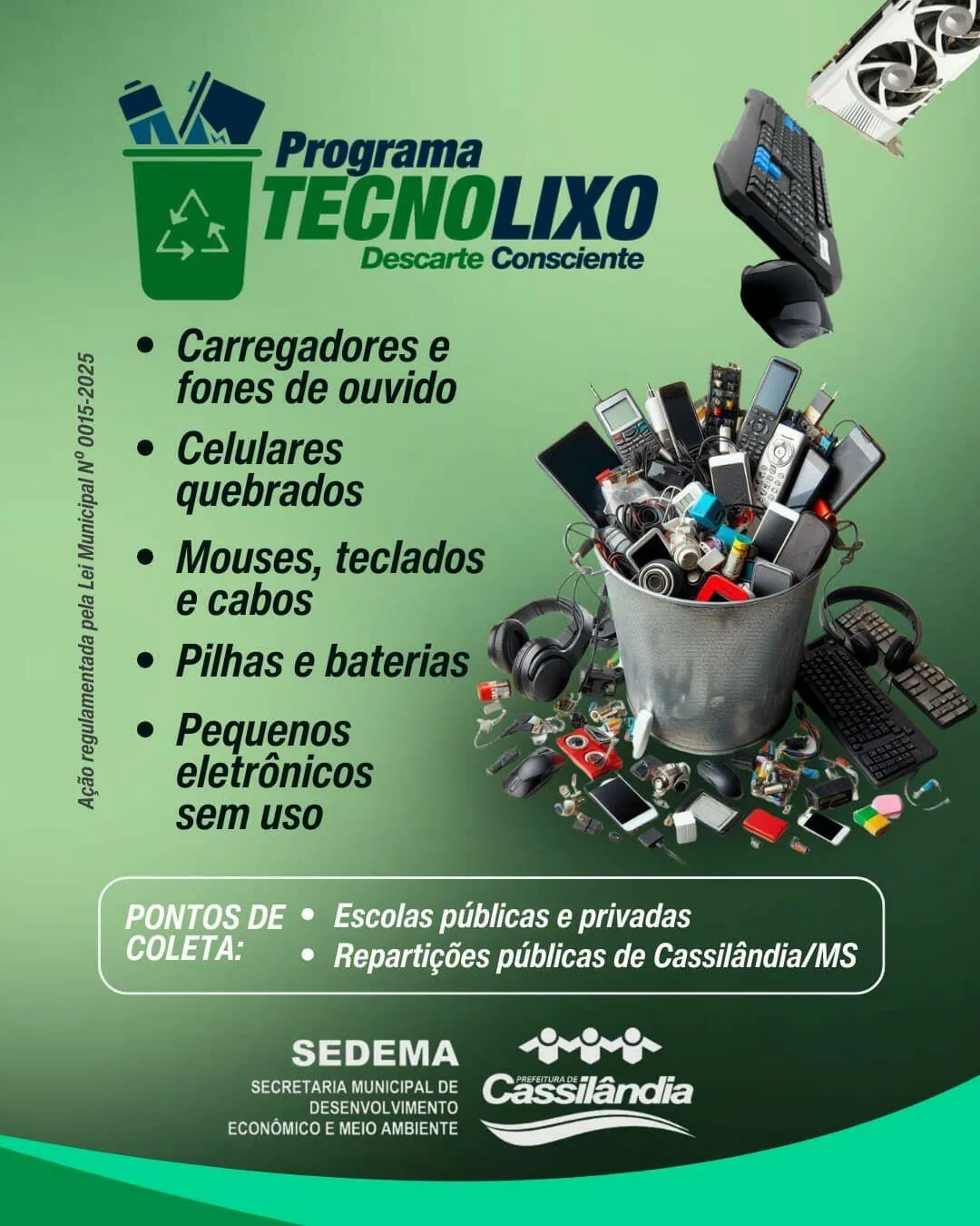 Cassilândia cria programa para coleta de lixo eletrônico em escolas e repartições