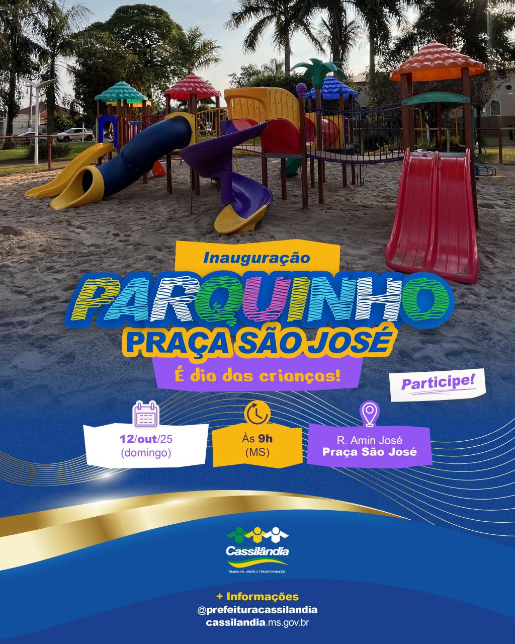 Prefeitura inaugura novo parquinho na Praça São José com grande festa de Dia das Crianças neste domingo,12