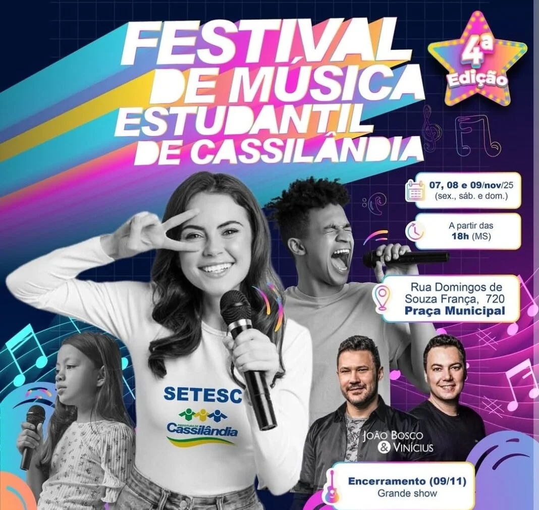 Com show de João Bosco & Vinícius, Prefeitura realiza na próxima semana o IV Festival de Música Estudantil de Cassilândia
