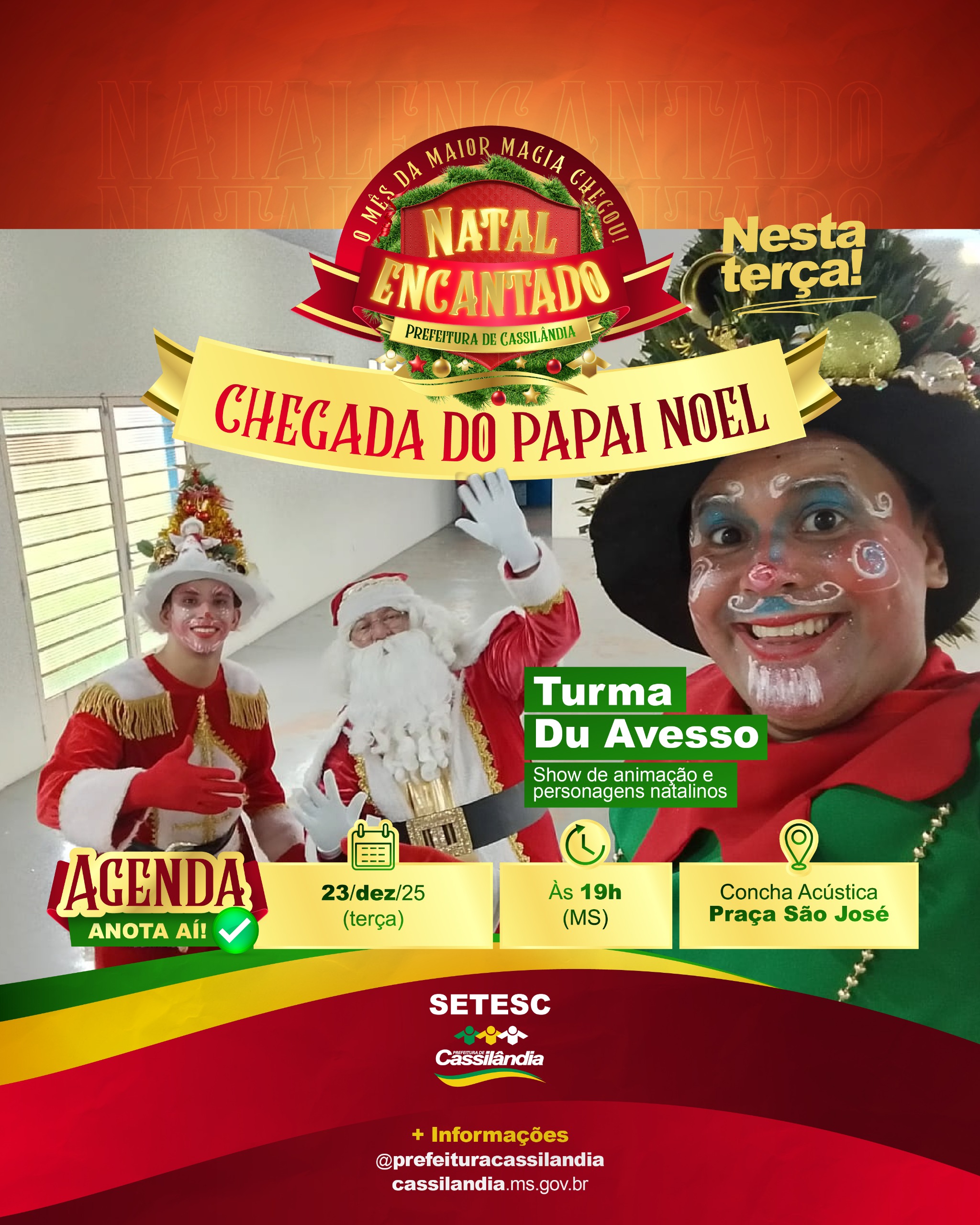 Chegada do Papai Noel promete encantar Cassilândia em noite de magia, alegria e imaginação