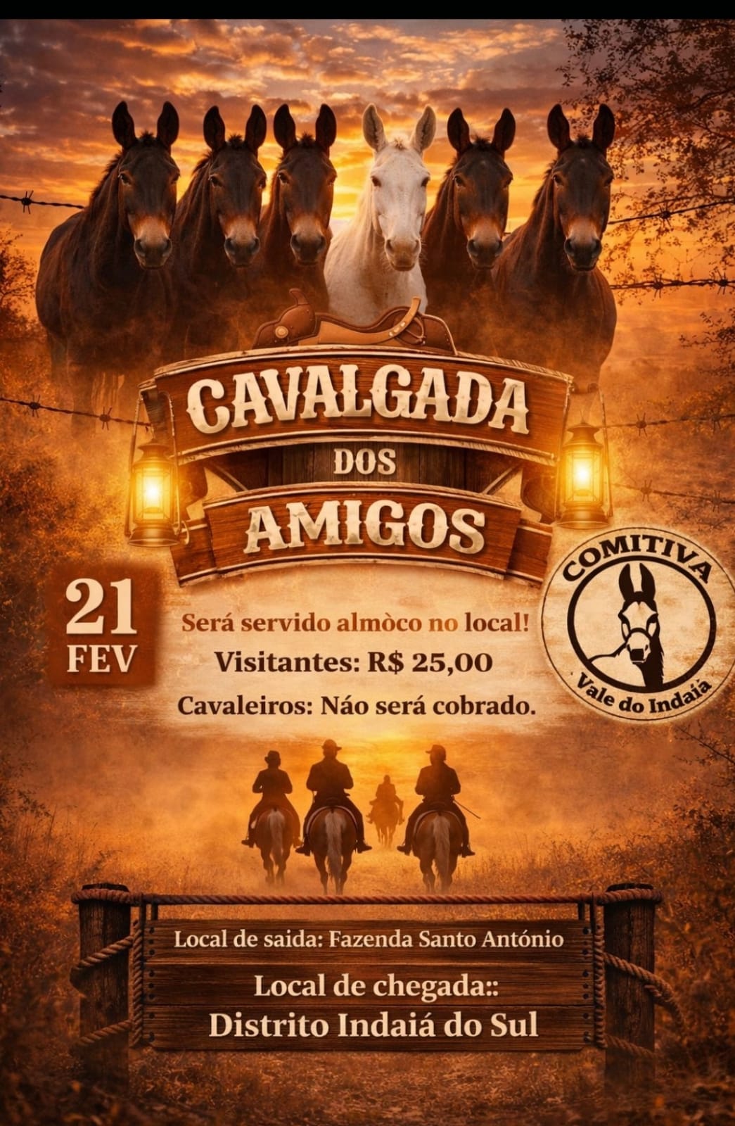 Cavalgada dos Amigos será realizada no dia 21 de fevereiro em Indaiá do Sul