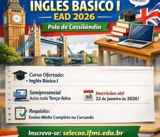 IFMS abre inscrições para o curso de Inglês Básico I no Polo de Cassilândia