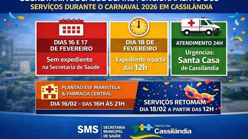 Secretaria de Saúde define funcionamento dos serviços durante o Carnaval 2026 em Cassilândia