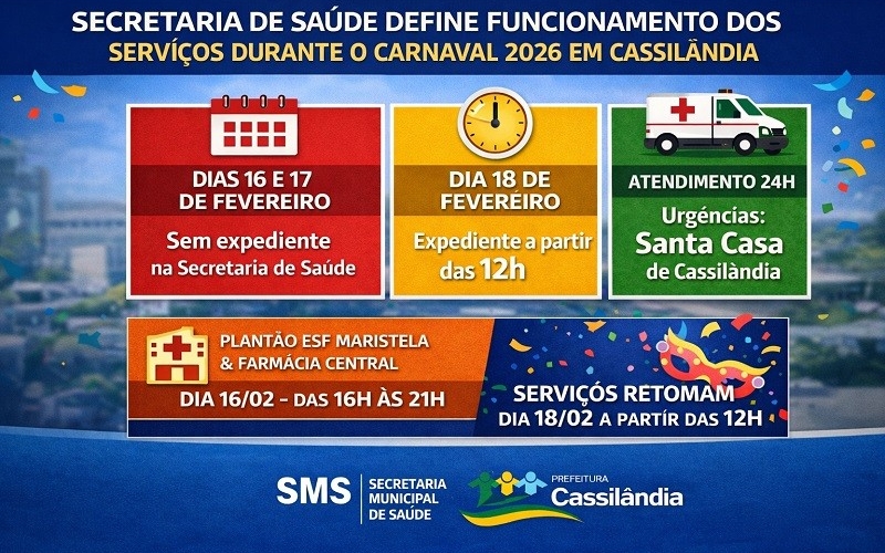 Secretaria de Saúde define funcionamento dos serviços durante o Carnaval 2026 em Cassilândia