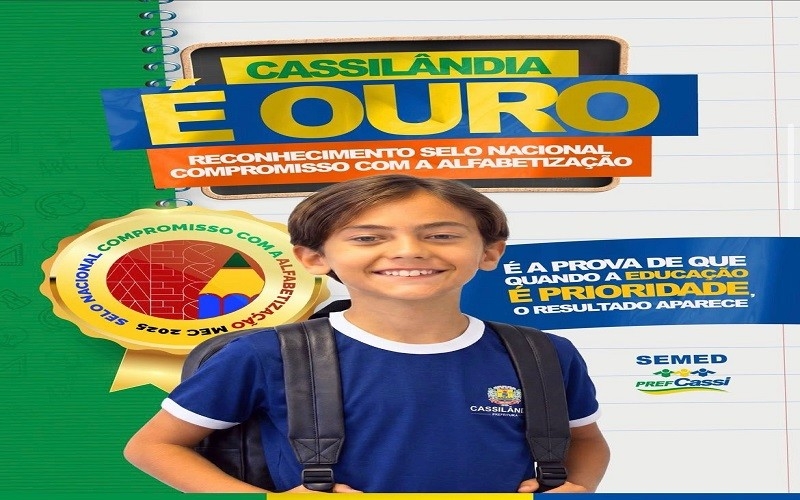 Cassilândia conquista Selo Ouro em reconhecimento nacional pela alfabetização