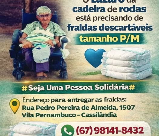 Cassilândia : Lázaro da Cadeira de Rodas está precisando de fraldas descartáveis