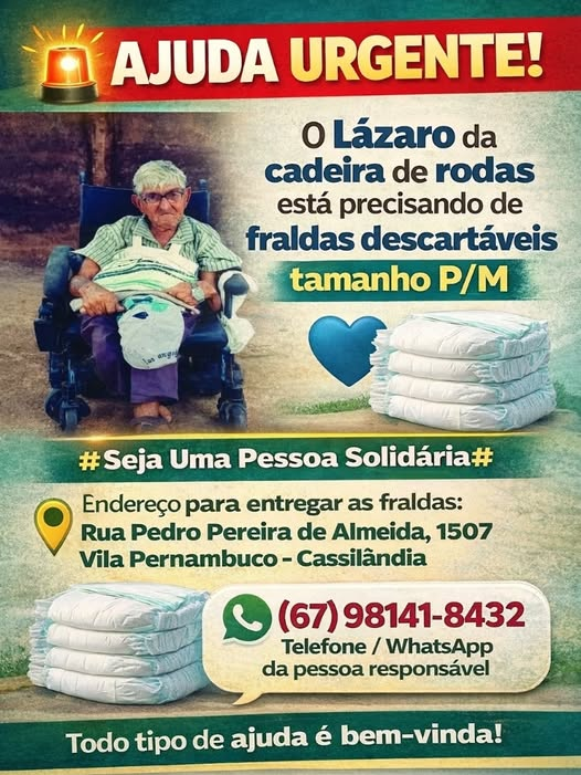 Cassilândia : Lázaro da Cadeira de Rodas está precisando de fraldas descartáveis