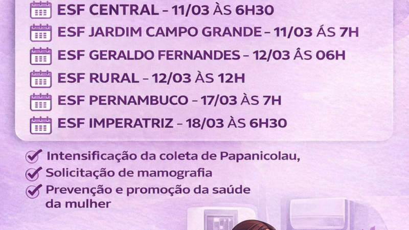 Secretaria de Saúde divulga programação do Março Lilás nas unidades de saúde de Cassilândia