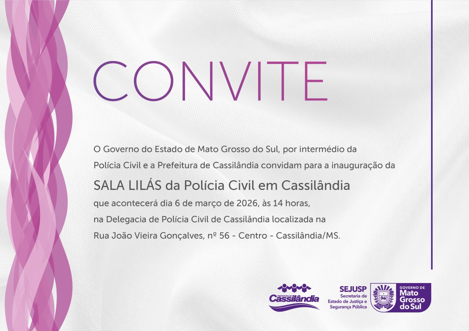 Cassilândia fortalece rede de proteção com inauguração da Sala Lilás nesta sexta-feira (06)