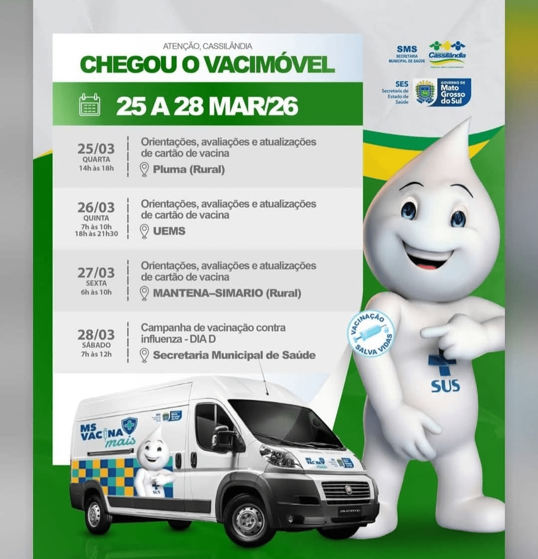 Vacimóvel chega a Cassilândia com atendimentos de 25 a 28 de março