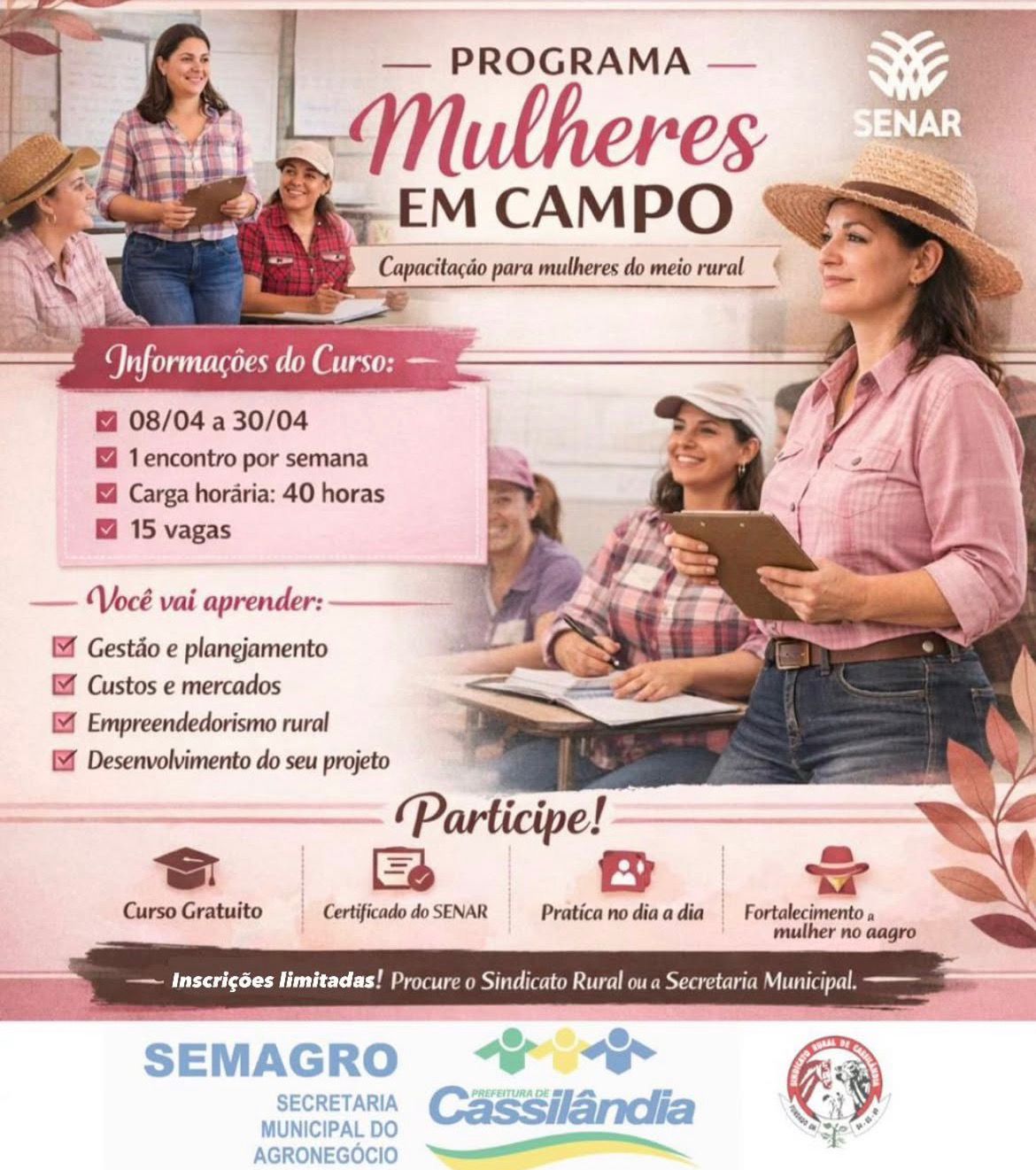 Cassilândia abre inscrições para programa de capacitação voltado a mulheres do meio rural