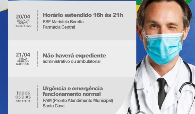 Prefeitura de Cassilândia divulga horários de atendimento na saúde durante ponto facultativo e feriado de Tiradentes
