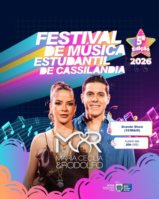 Show de Maria Cecília & Rodolfo será destaque no V Festival de Música Estudantil em Cassilândia